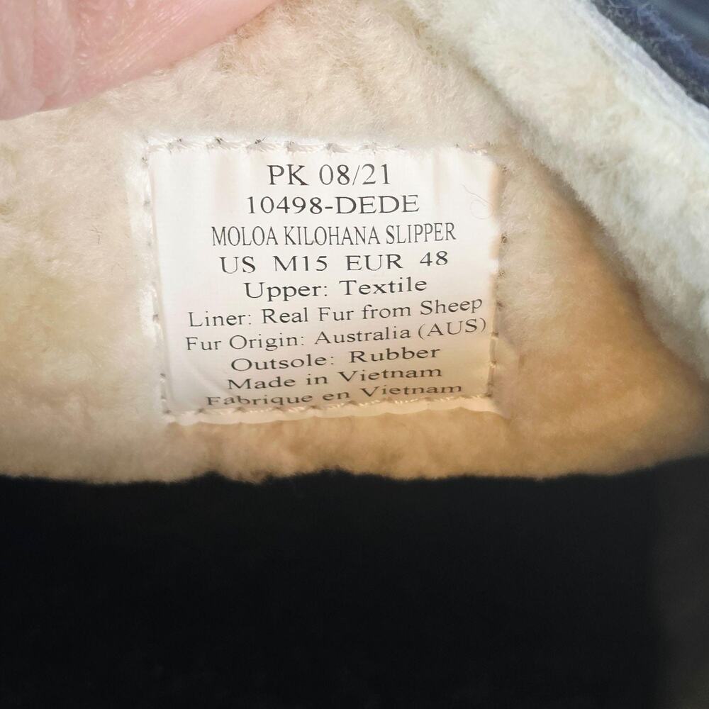OluKai Slippers Mens 15 Trench Blue Moloa Kilohana Sheepskin Lined Moccasin NEW - Picture 7 of 9